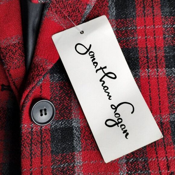 Vintage 90s Jonathan Logan Size 14 Red Wool Tartan Plaid Classic Blazer Jacket - Picture 7 of 7